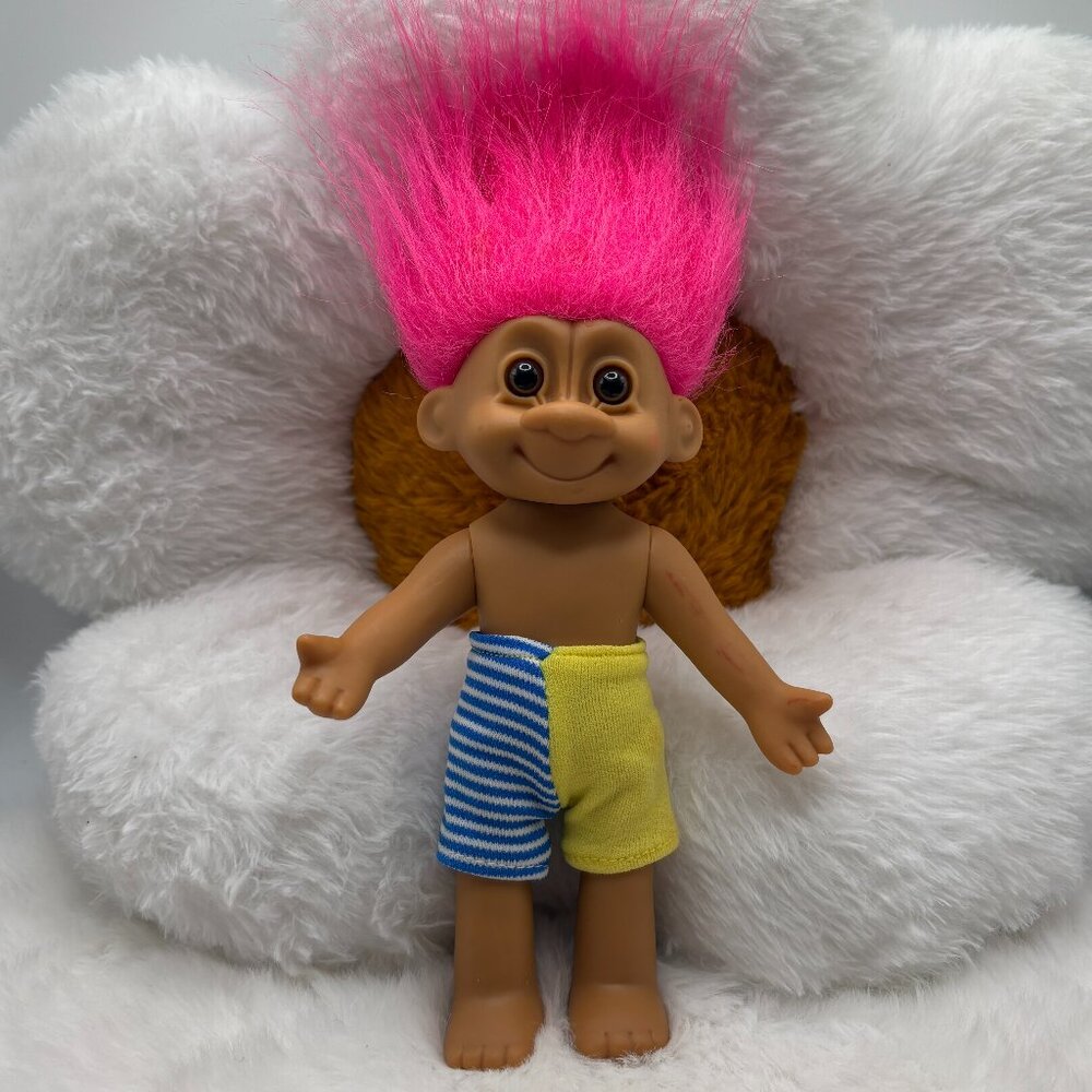 Troll Russ Berrie UK Pink Hair 6in tall Travis Boy Doll Vintage (SKU: 560TO)